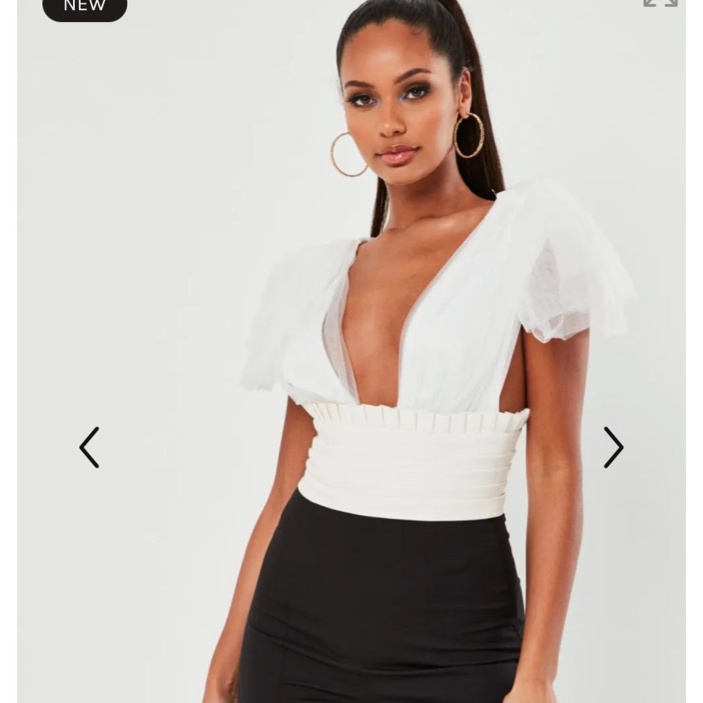 WHITE TULLE AND FAUX LEATHER CROP TOP